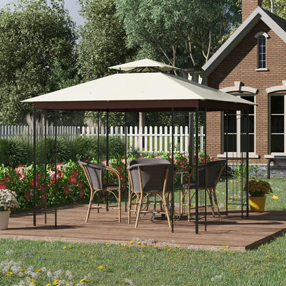 Prieel - Tuinprieel - Tuin Paviljoen - Luxe Garden Paviljoen 3x3m - Met Dubbele Ventilatiedak & Zonnedoek - Beige - 297x297x265 cm - QUORE