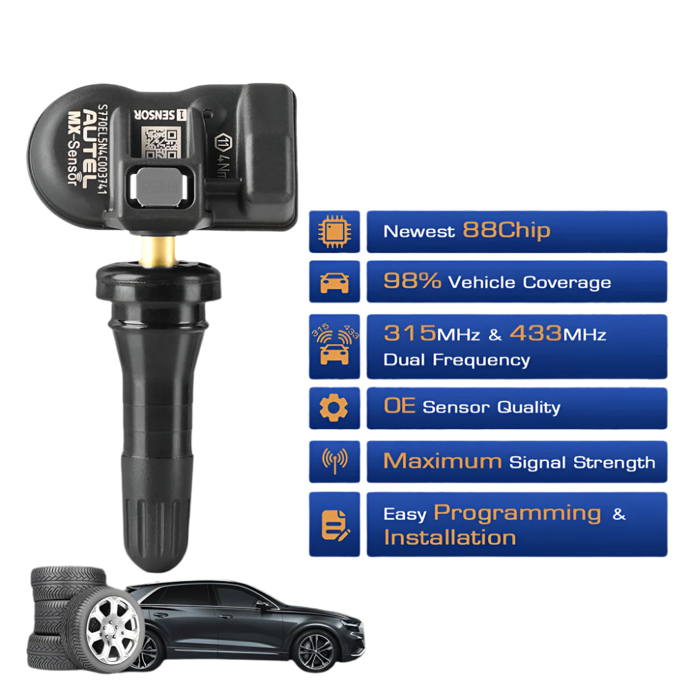 2-in-1 TPMS Sensoren - Bandenspanningsmeter - Bandenspanning - 315MHz + 433MHz -  8 Stuks – Compatibel met Meerdere Diagnoseapparaten - QUORE