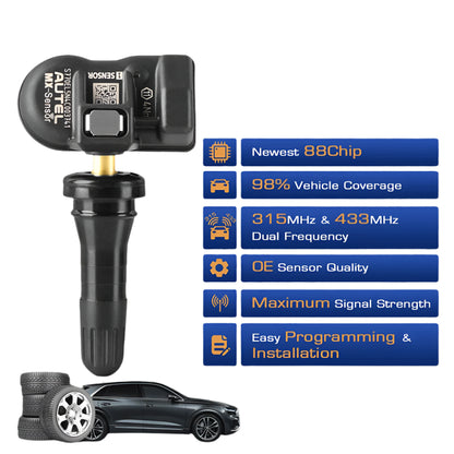 2-in-1 TPMS Sensoren - Bandenspanningsmeter - Bandenspanning - 315MHz + 433MHz -  8 Stuks – Compatibel met Meerdere Diagnoseapparaten - QUORE