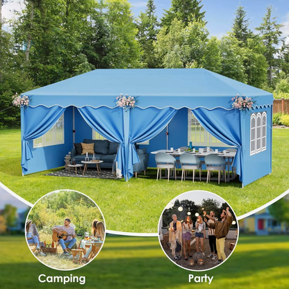 Paviljoen - Tuinpaviljoen - Partytent - Tuintent - Pop-up Kliksysteem - Stabiel - Vouwtent - Opvouwbaar - met 6 Zijpanelen - Waterdicht - Winterbestendig - 50+UV-Bescherming - voor Tuin - Buiten - Achtertuin - Oxford fabric - 3 x 6 m - Blauw