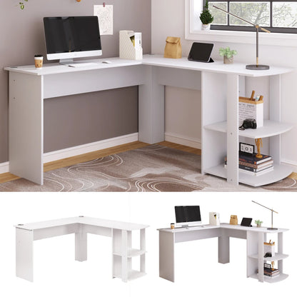 Hoekbureau - Bureau - Game Bureau - Moderne L-vormige Computertafel - Gaming Bureau - Desk met 2 Planken – Wit Frame/Zwart