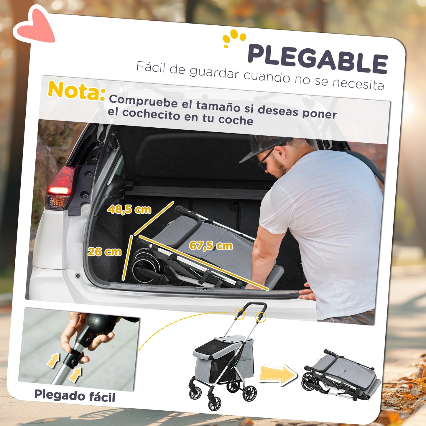 Hondenwagen – Opvouwbare Hondenbuggy – Kleine Honden Kar – Wandelwagen – Lichtgrijs – Lichtgewicht Aluminium Frame – Wasbaar Comfortkussen