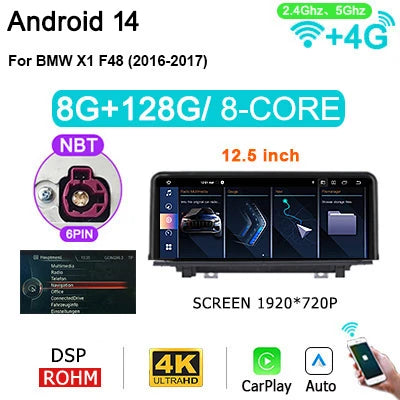 12,5 inch Multimedia Speler – Autonavigatie – Touchscreen Radio – Android Systeem – Draadloze CarPlay – Android 14 – 8GB RAM – 4G LTE Connectivity