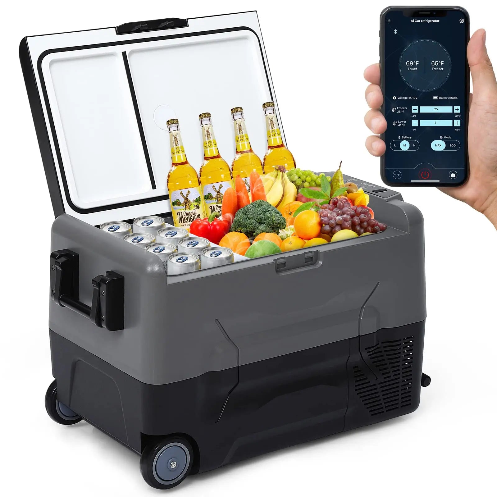 Draagbare Autokoelkast – Mobiele Koelbox – Auto Koelkast – Camping Koelkast – 35 Liter – Dual-Zone Koeling – App-Bediening - QUORE