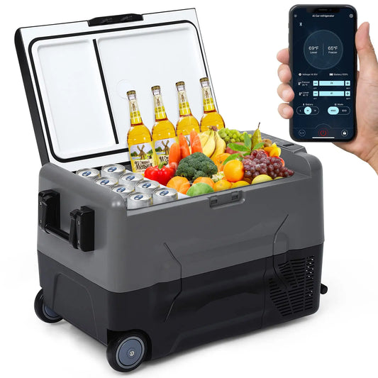 Draagbare Autokoelkast – Mobiele Koelbox – Auto Koelkast – Camping Koelkast – 35 Liter – Dual-Zone Koeling – App-Bediening - QUORE