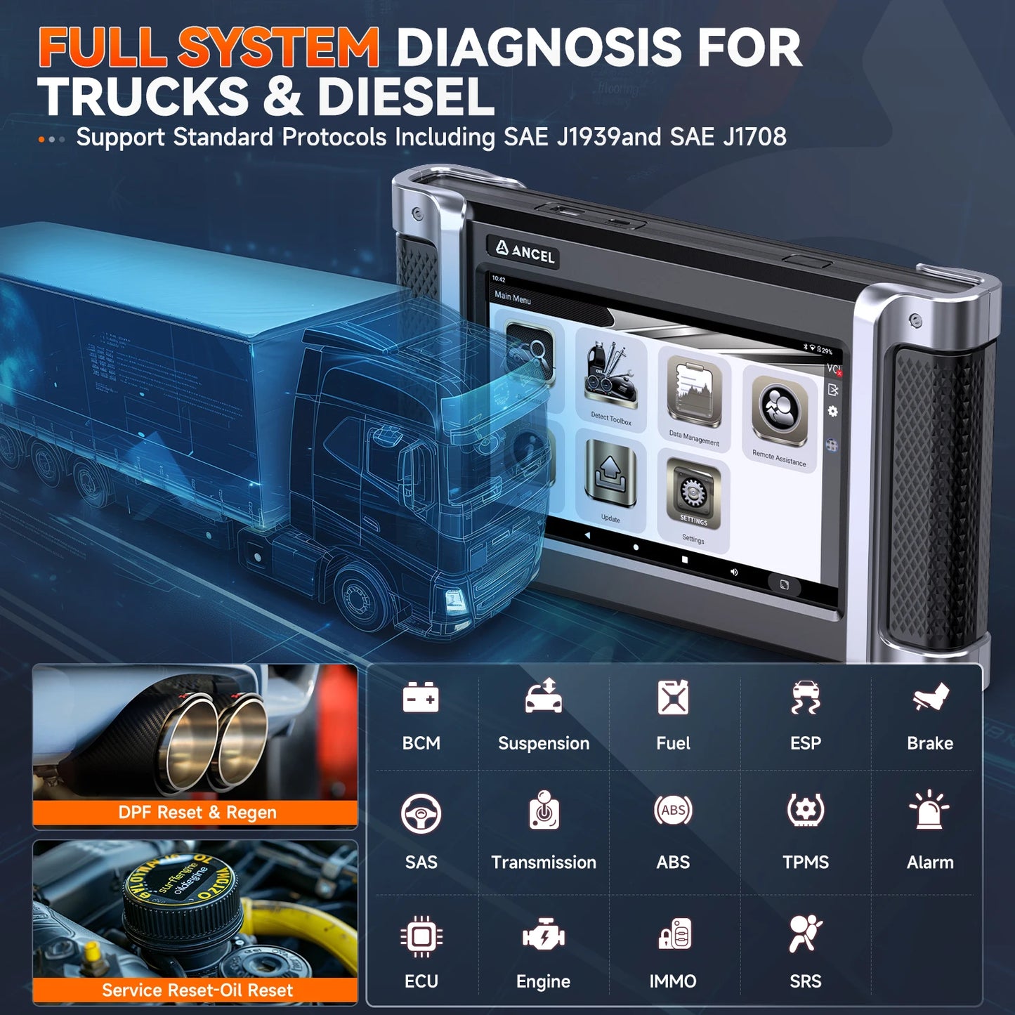 Professionele Diagnose-Tool – OBD2 Scanner – Diesel Diagnosedevice – Truck Scanner – 24V Ondersteuning – DPF Regeneratie – Android Touchscreen