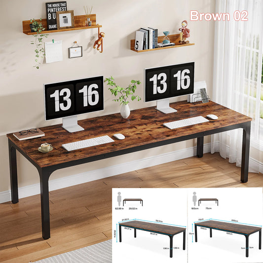 Bureau – Werkplek – Bureautafel – Thuiswerkplek – Studiebureau – 200 Cm Breed – Houten Blad Met Metalen Frame - QUORE