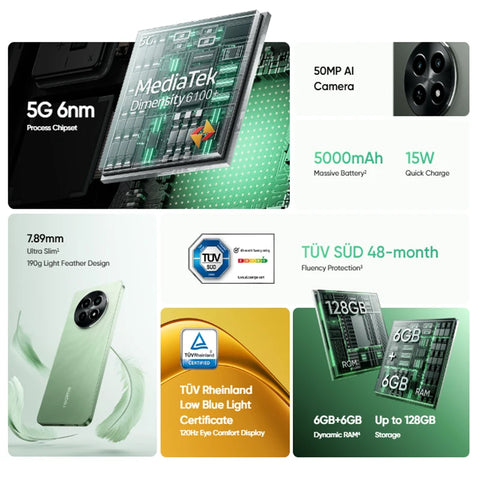 Global version realme 12X smartphones 5g android 14 MediaTek Dimensity 6100 50MP AI Camera 5000mAh Battery 15W Quick Charge