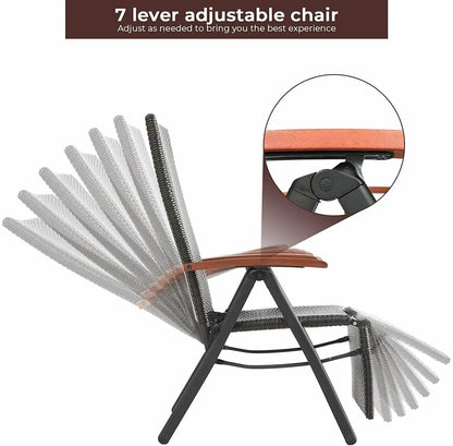 Opvouwbare Tuinstoel - 7-Positie Verstelbare Lounger - Rattan Lounge Stoel met Armleuningen en Voetsteun - Lichtgewicht en Ruimtebesparend - Geschikt voor Tuin, Balkon, Strand