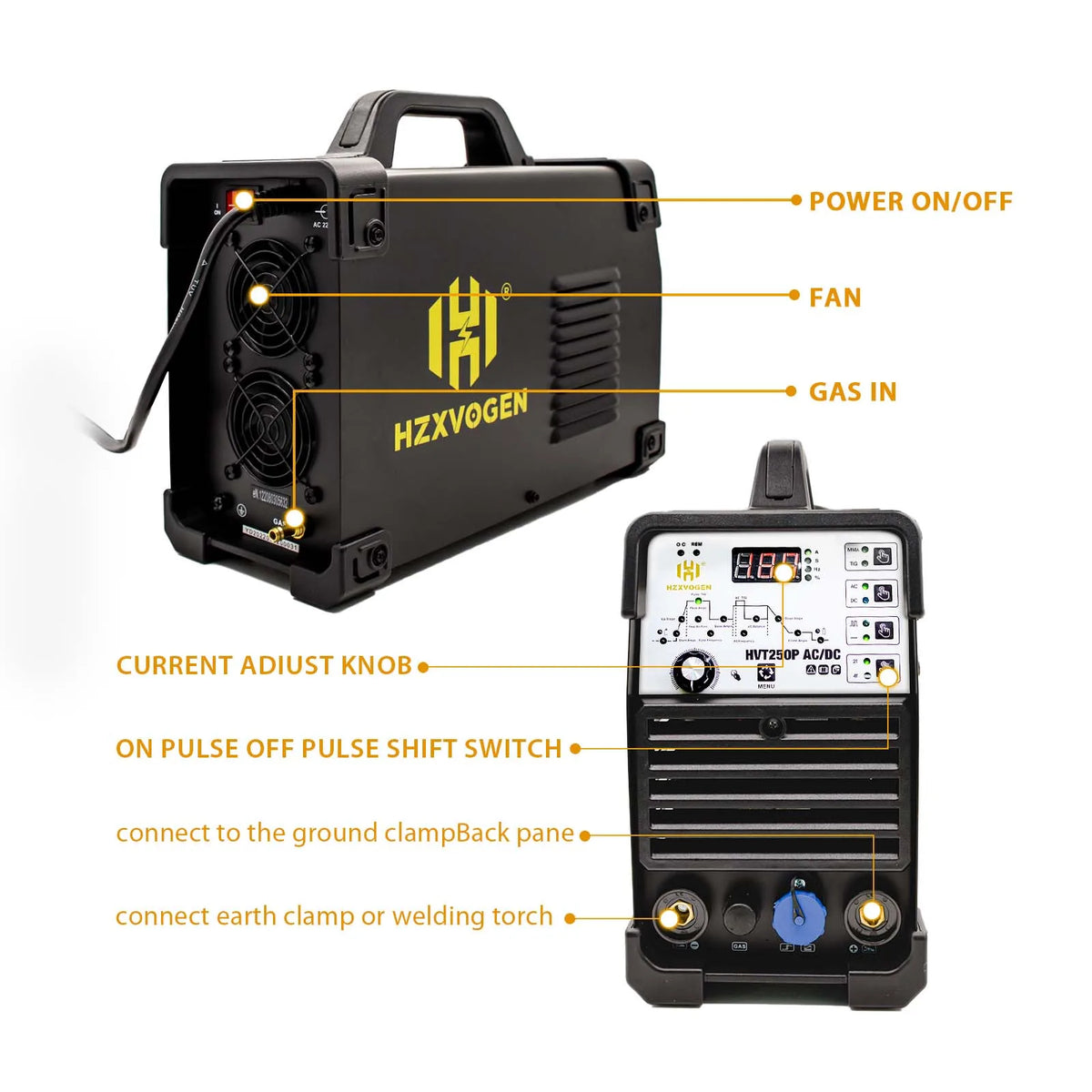 Hzxvogen - HVT250P - Elektrisch lasapparaat - 4 in 1 - Aluminium Tig-lasmachine - ARC-kracht 2T-4T - met voetpedaal - Zwart - QUORE