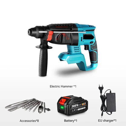Boormachine - Klopboormachine - Hamerboren - Draadloze - Borstelloze - 26mm - 4800 slagen/min – SDS Plus – Inclusief 1 Batterij en Accessoireset – Voor Beton, Steen en Meer – Compatibel met 18V/21V Accu’s