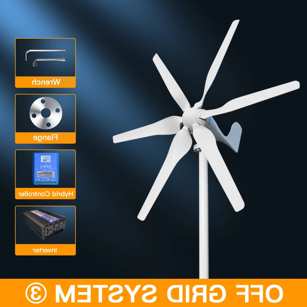 Windturbine – Windgenerator – Windenergie Systeem – Duurzame Energie – 3000W Vermogen – Laag Startpunt - Off-grid Systeem 2 – 24V - QUORE