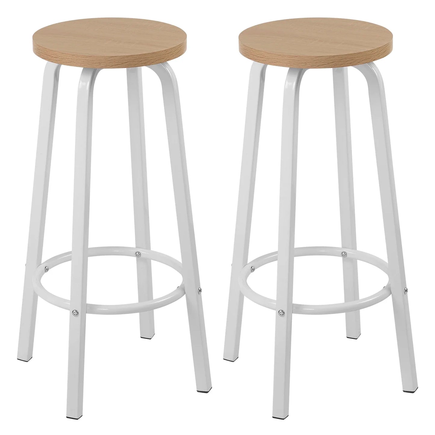 Set van 2 Barstoelen - Barkruk - Barstoel - Barkrukken - MDF Zitting & Metalen Poten - Geschikt voor Ontbijtbar, Keuken & Horeca - Ronde - Licht Eiken