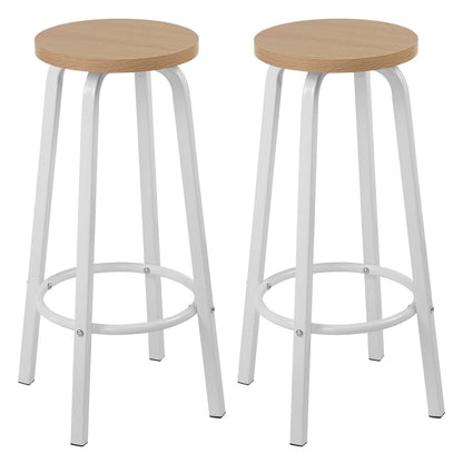 Set van 2 Barstoelen - Barkruk - Barstoel - Barkrukken - MDF Zitting & Metalen Poten - Geschikt voor Ontbijtbar, Keuken & Horeca - Ronde - Licht Eiken