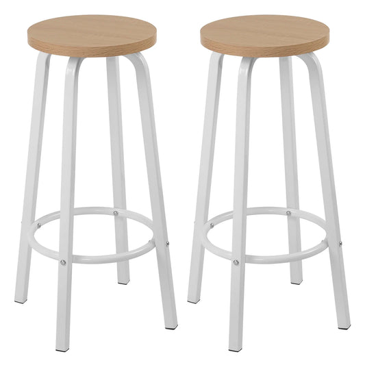Set van 2 Barstoelen - Barkruk - Barstoel - Barkrukken - MDF Zitting & Metalen Poten - Geschikt voor Ontbijtbar, Keuken & Horeca - Ronde - Licht Eiken