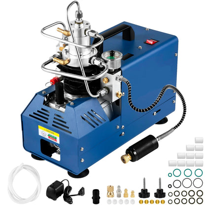 Luchtcompressor - Luchtcompressor Bandenpomp - Airpress Compressor - Hogedrukpomp - 4500Psi PCP - 300Bar - 30MPA - 1800W - 220V - met Ingebouwde 12V Draagbare Stroomadapter Ventilator - Blauw