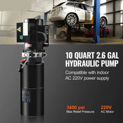 Hydraulische pomp - 220V - Enkelwerkend - 3200 PSI Maximale Druk voor Dump Trailer Auto heffen - Reservoir Capaciteit 10 quart - Zwart