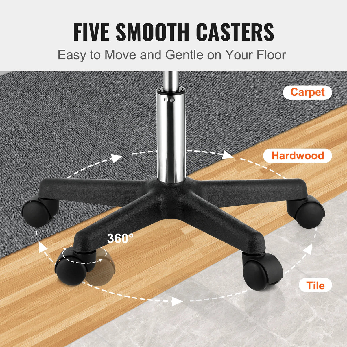 Rolling Stool - Stoel - Kruk - Rolling Stool - Zadelkruk - 40 cm Diameter - Rolling Ronde Kruk - Verstelbaar - 5 Zwenkwielen - voor Bar Salon Kantoor