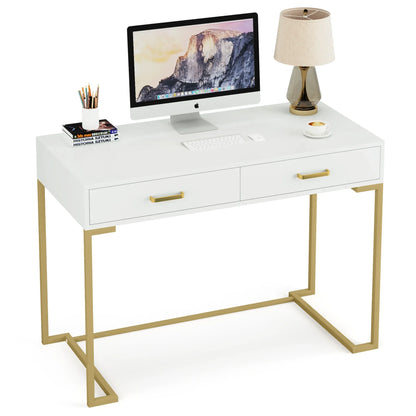 Bureau – Compact Bureau – Schrijftafel – Werkplek – Laptoptafel – 2 Lades – MDF Tafelblad