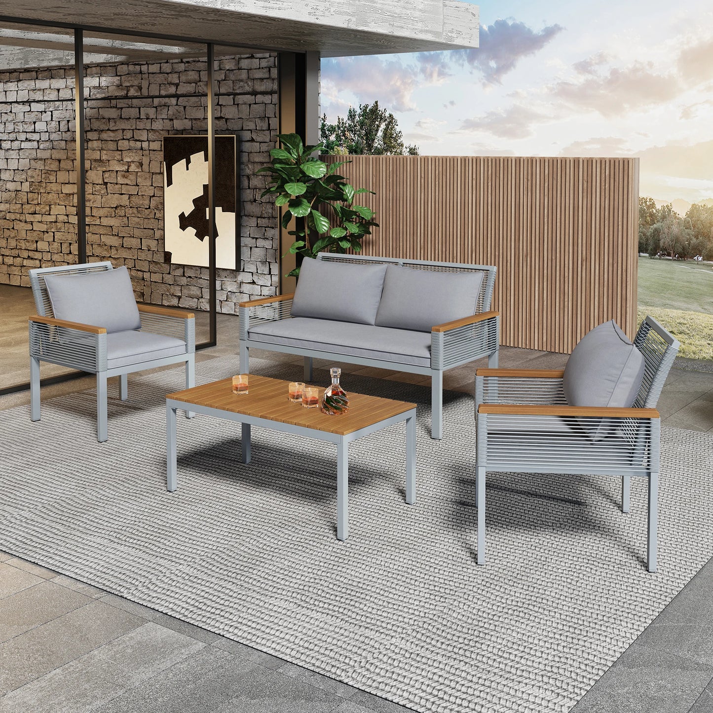 Tuinloungeset – Tuinmeubelset – Loungeset Buiten – Balkonmeubels – Gepoedercoat Stalen Frame – Waterafstotende Kussens