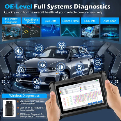 Autodiagnose Scanner – Auto Diagnosetool – Foutcode Lezer – Sleutelprogrammering – WiFi Verbinding – 7-Inch Touchscreen