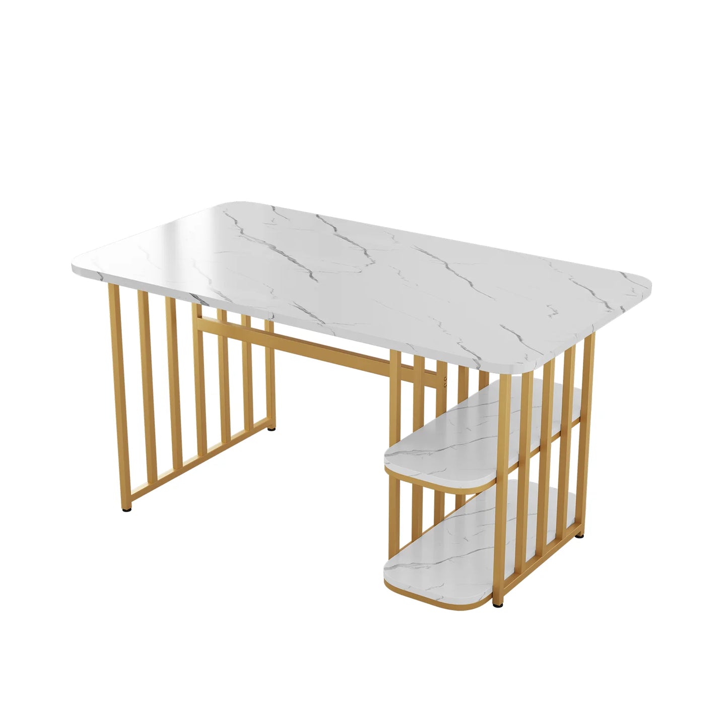 Eettafel Set – Eettafel Met Stoelen – Eetkamerset – Opbergtafel – Witte En Gouden Kleurstelling – Stevig Met Metalen Frame