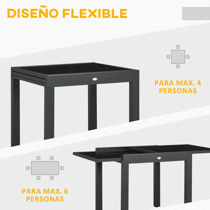 Uitklapbare Tuin Eettafel van Aluminium - Zwarte Glasplaat - Verstelbare Tuinmeubel - Compacte Eettafel - Extensibele Tafel voor Tuin en Binnengebruik - Duurzaam en Makkelijk Schoon te Maken - QUORE