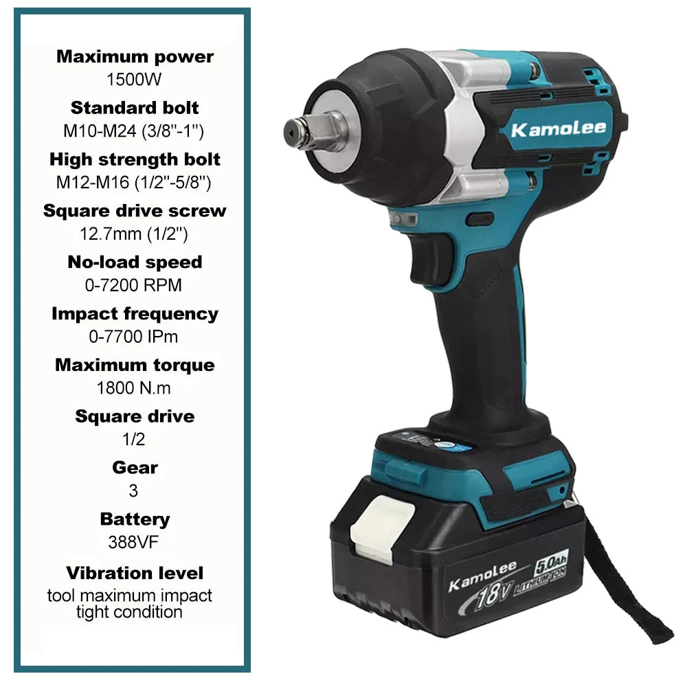 Slagmoersleutel – Accu Slagschroevendraaier – Impact Wrench – Elektrische Momentsleutel – 18V 2x 5.0Ah Batterijen – Maximaal Koppel 1800 Nm – Brushless Motor