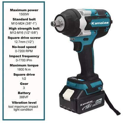 Slagmoersleutel – Accu Slagschroevendraaier – Impact Wrench – Elektrische Momentsleutel – 18V 2x 5.0Ah Batterijen – Maximaal Koppel 1800 Nm – Brushless Motor
