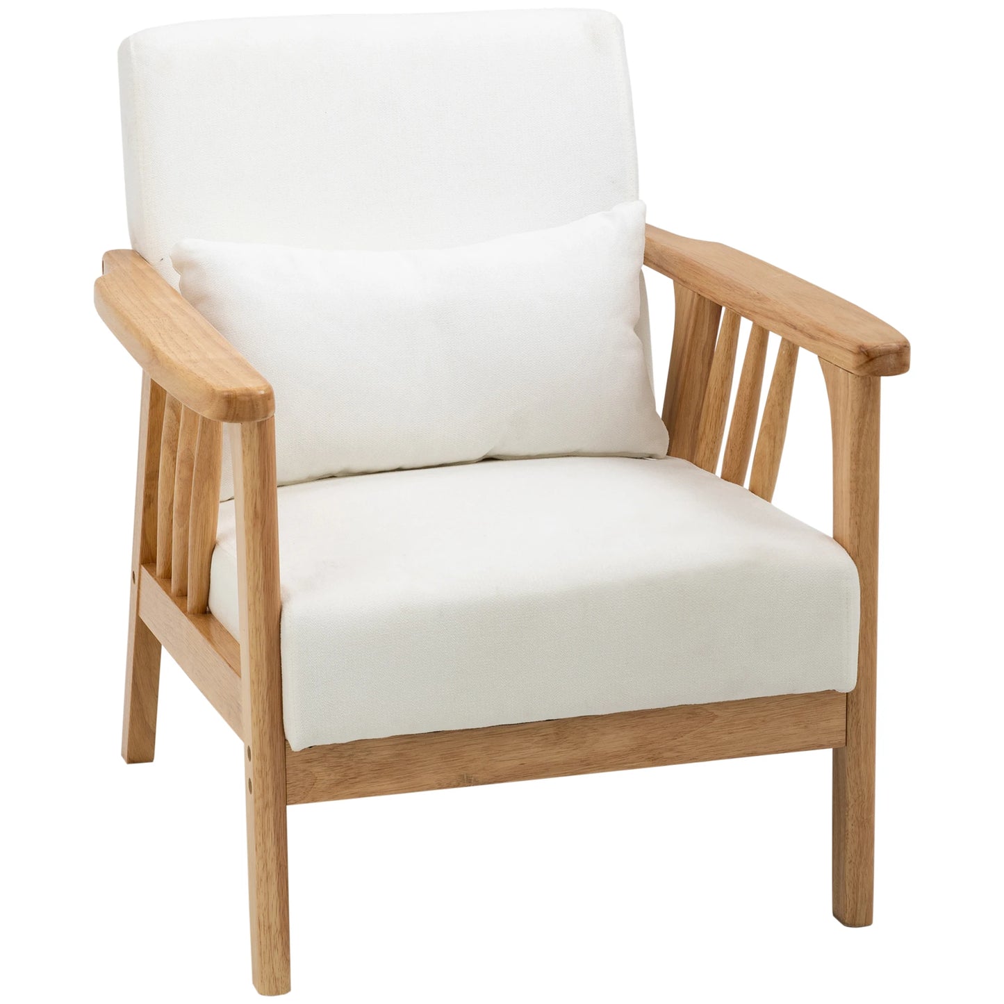 Velvet Fauteuil – Fluwelen Stoel – Velours Zetel – Luxe Lounge Chair – Comfortabele Armstoel – Zacht Velvet Bekleed – Stevig Rubberhout Frame – Inclusief Los Kussen - 68 x 75 x 78 cm - Wit