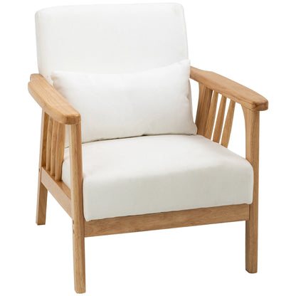 Velvet Fauteuil – Fluwelen Stoel – Velours Zetel – Luxe Lounge Chair – Comfortabele Armstoel – Zacht Velvet Bekleed – Stevig Rubberhout Frame – Inclusief Los Kussen - 68 x 75 x 78 cm - Wit