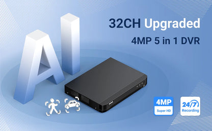 Camerabewaking – Beveiligingsrecorder – DVR Recorder – CCTV Recorder – Video Recorder – 32-Kanaals – 8MP Resolutie – 4TB HDD Ingebouwd – H.265+ Compressie – Bewegingsdetectie Met E-mailmelding
