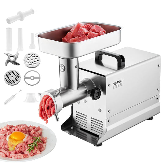 Electric Meat Grinder - For All Kinds of Meat - Stainless Steel - Meat Mincer - Sausage Maker - 300W - Mouth Size 8 - Grinding Capacity 4.5LBS/M - Silver