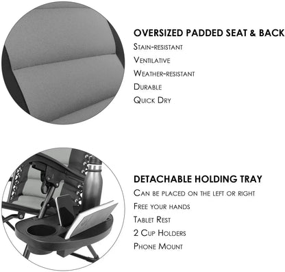 Verstelbare Ligbed met Kussen - Ligstoel - Tuinstoel - Campingstoel - Strandstoel - Lounger - Ondersteunt 160kg - Opvouwbaar - Padded Zero Gravity Lounge Stoelen - Set van 2 Ligstoelen - Grijs