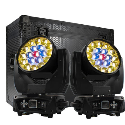 Discolamp - Party Lights - Disco licht - Party Laser  - Podiumverlichting - Mini LED & Laser Party Lamp - 19x15W Zoom & DMX-compatibel - Discobal - Beam+Wash RGBW Moving Head Lich - met Flight Case - 2 Stuks