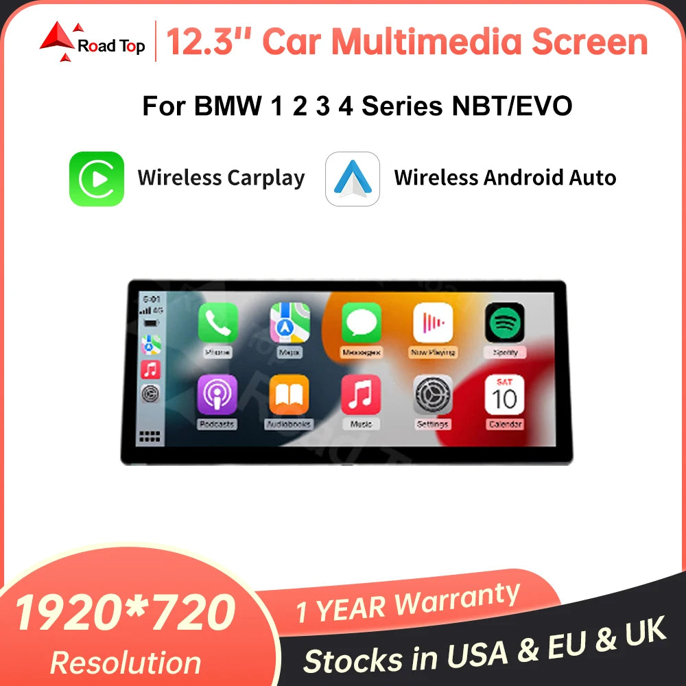 12.3" Car Multimedia Display Screen Wireless Carplay Android Auto For BMW 1 2 3 4 Series F20 F21 F22 F23 F30 F31 F33 F36 NBT EVO