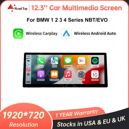 12.3" Car Multimedia Display Screen Wireless Carplay Android Auto For BMW 1 2 3 4 Series F20 F21 F22 F23 F30 F31 F33 F36 NBT EVO
