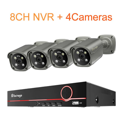 Beveiligingscamera Systeem – Camerabewaking – CCTV Beveiliging – Bewakingscamera Set – Surveillance Camera – 4K 8MP Resolutie – AI Mensendetectie Met Rood-Blauw Alarmlicht