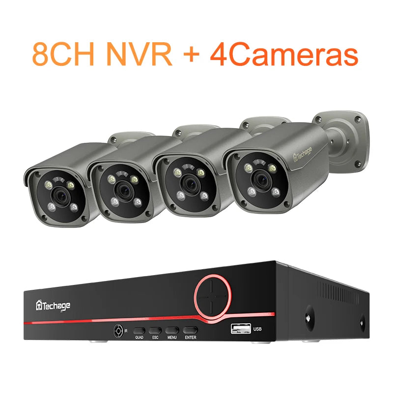 4K Beveiligingssysteem – Camerasysteem – Bewakingsset – CCTV Kit – PoE NVR Kit – 8MP Ultra HD – AI Mensendetectie & Rood-Blauw Licht Alarm - QUORE
