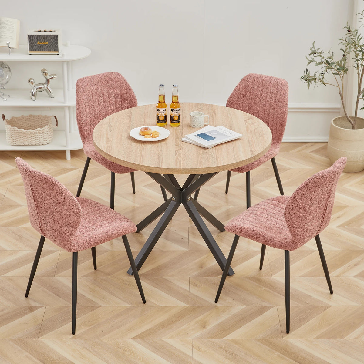 Table - Round Table - Scandinavian - Modern Minimalist Table - Solid Wood Lid - Steel Frame - 100cm - Light Wood Color
