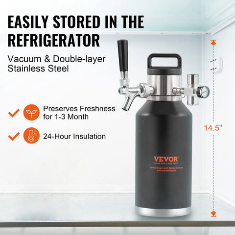 VEVOR Biertap - Thuistap - 1,9 Liter - Koelend - Thermoskan - Bier - - QUORE