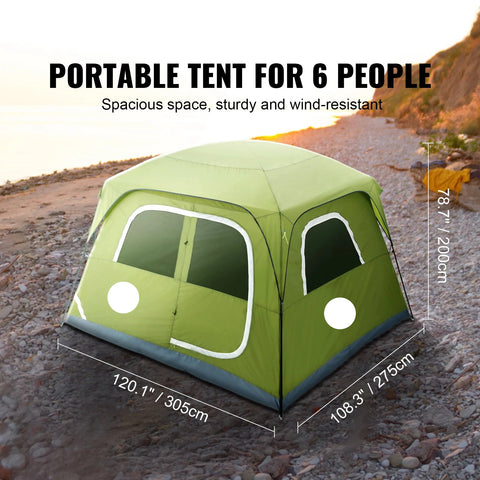 Tent - Strandtent - Kampeertent - 10 x 9 x 6.5 ft - voor 6 Personen - Waterdicht - Lichtgewicht - Backpacking Tent - Gemakkelijk Opzetten - met Deur en Raam - Groen