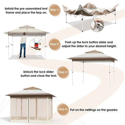 Tuinpaviljoen – Tuinoverkapping – Partytent – Schaduwdoek – Moskitonet – Waterdicht Polyester – Verstelbare Hoogte Tot 291 Cm
