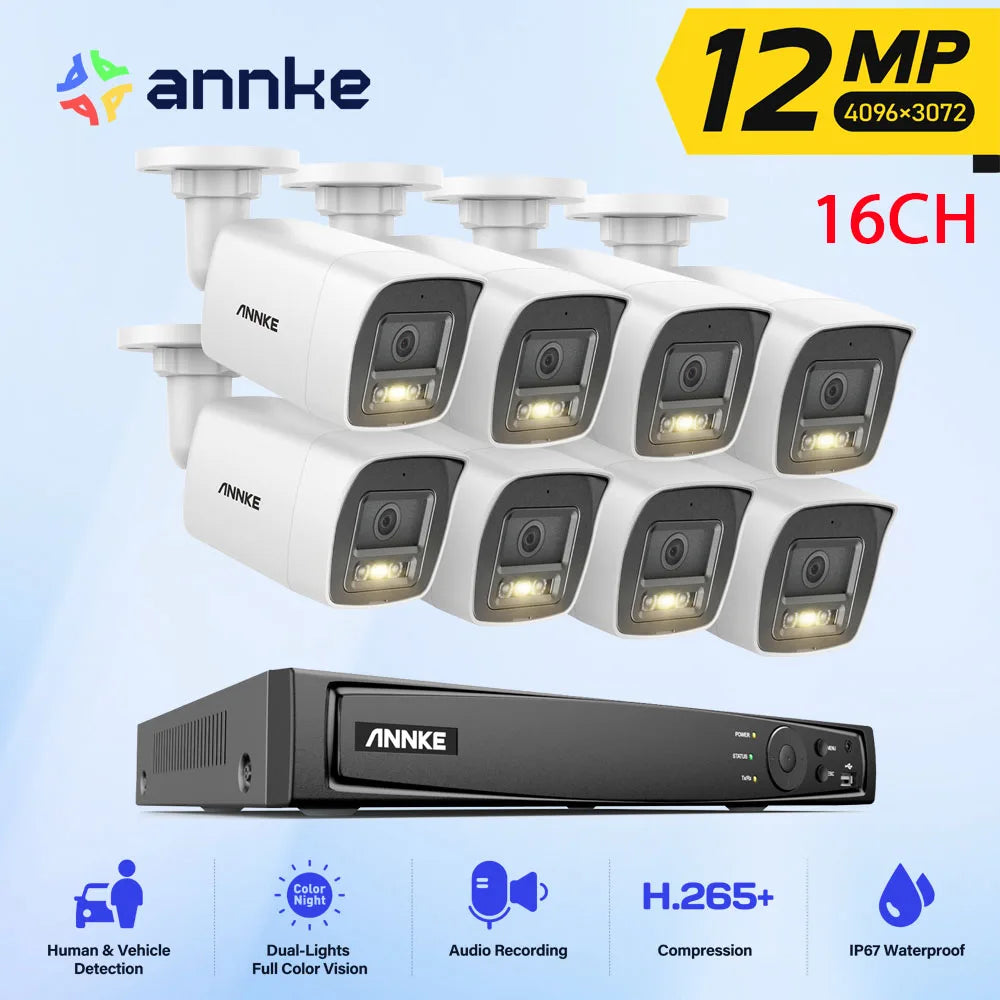 ANNKE 12MP Camera Kits Smart Dual Light Security 16CH NVR POE Camera Outdoor CCTV Video Surveillance Protection Camera