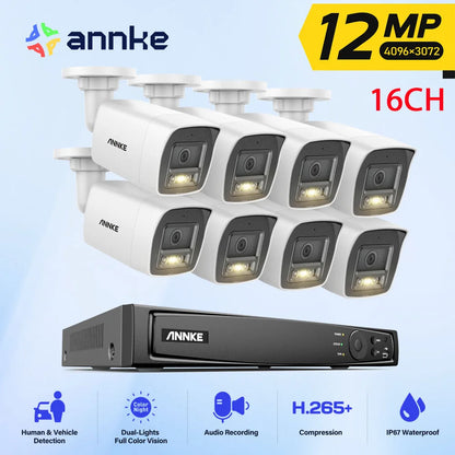 ANNKE 12MP Camera Kits Smart Dual Light Security 16CH NVR POE Camera Outdoor CCTV Video Surveillance Protection Camera