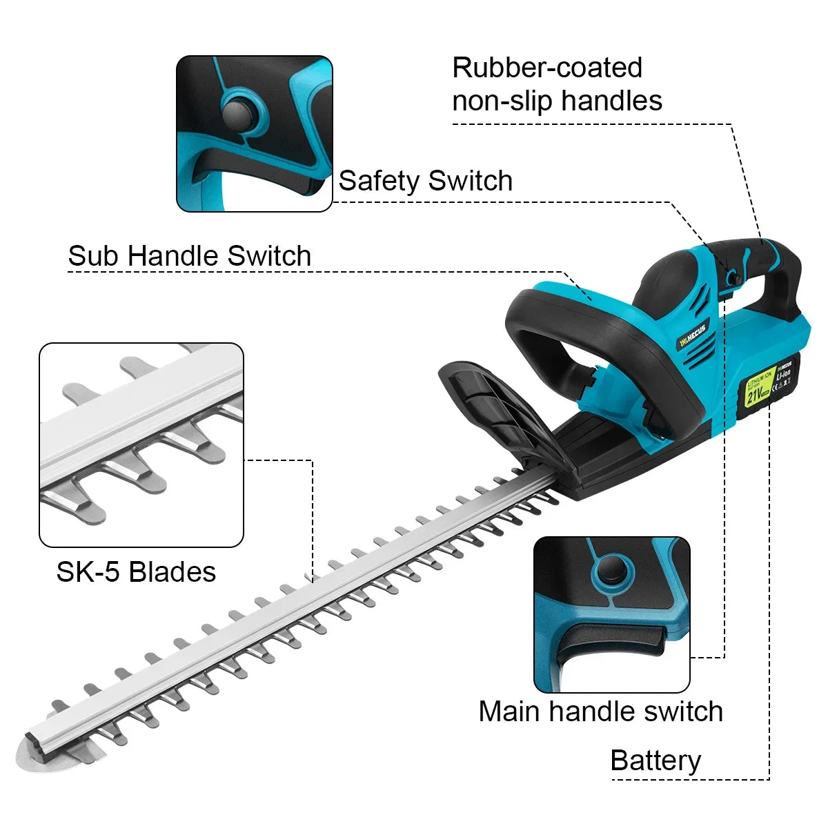 Heggenschaar Accu - Snoeischaar - Grasschaar - 20000RPM - 2000W - Brushless - Elektrische - Snoerloze Snoeischaar voor Struiken – Geschikt voor 18V Accu – Inclusief 2x Accu - QUORE