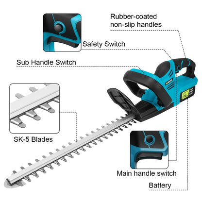 Heggenschaar Accu - Snoeischaar - Grasschaar - 20000RPM - 2000W - Brushless - Elektrische - Snoerloze Snoeischaar voor Struiken – Geschikt voor 18V Accu – Zonder Accu - QUORE