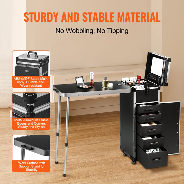 Make-up Box - Make-up Organizer - Make Up Set - Opbergdoos - Extra Groot - Make-up Cosmetica - Opbergmogelijkheid voor Make-up - met Handvat, Wielen en Steunpoten - Zwart