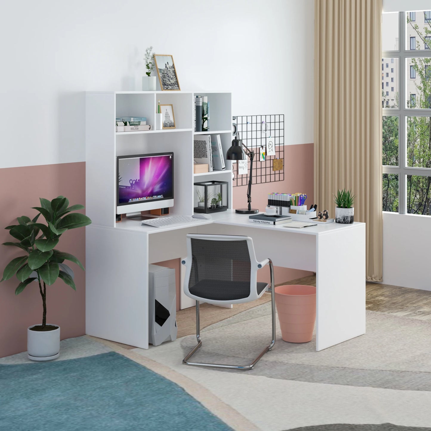 Hoekbureau - Bureau - Game Bureau - L-vormig Computertafel - 124.7 x 107.8 x 152.5 cm - Kantoor- en Studiemeubilair - Desk - Wit - QUORE