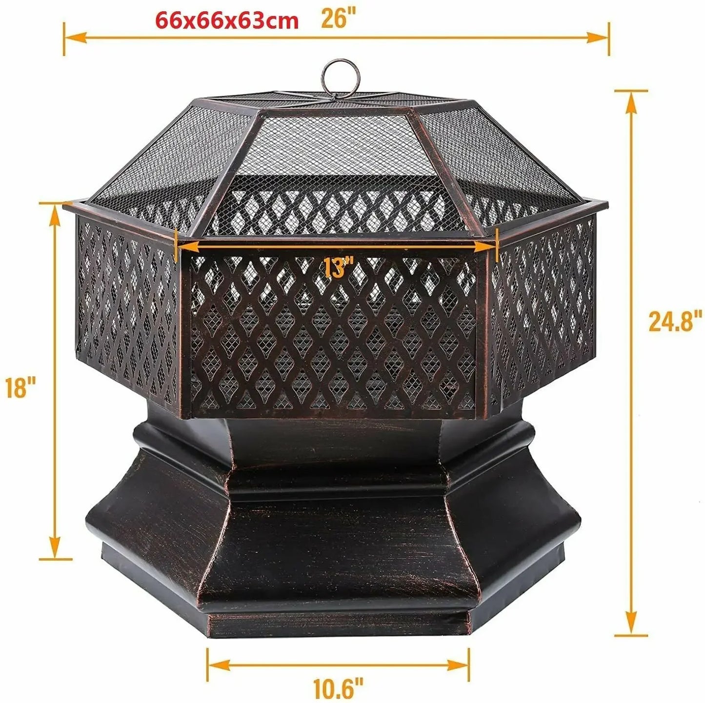 Tuinhaard – Barbecue – Vuurkorf – Buitenhaard – Zeskantig – Roestbestendig Staal – Groot Grillrooster 69x69 cm